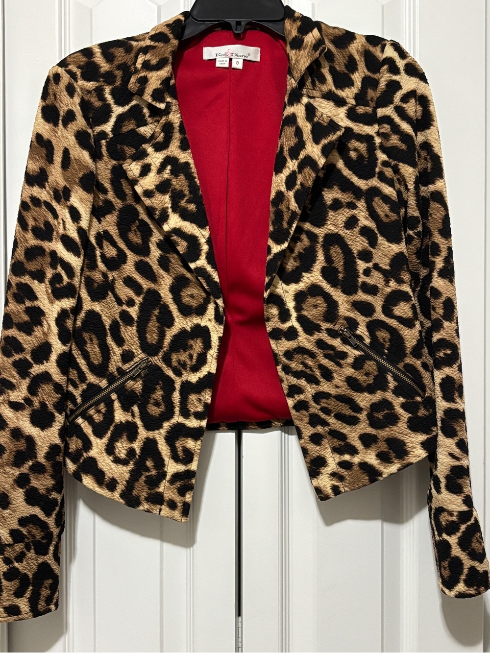 Kensie Leopard-Print Blazer with Red Lining